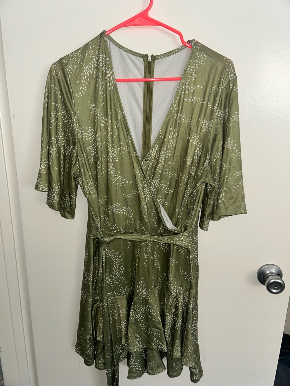 Olive Green Printed Wrap-Style Dress Romper